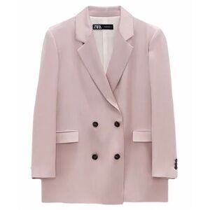 Zara Satin Effect Double Breasted Blazer, Blush